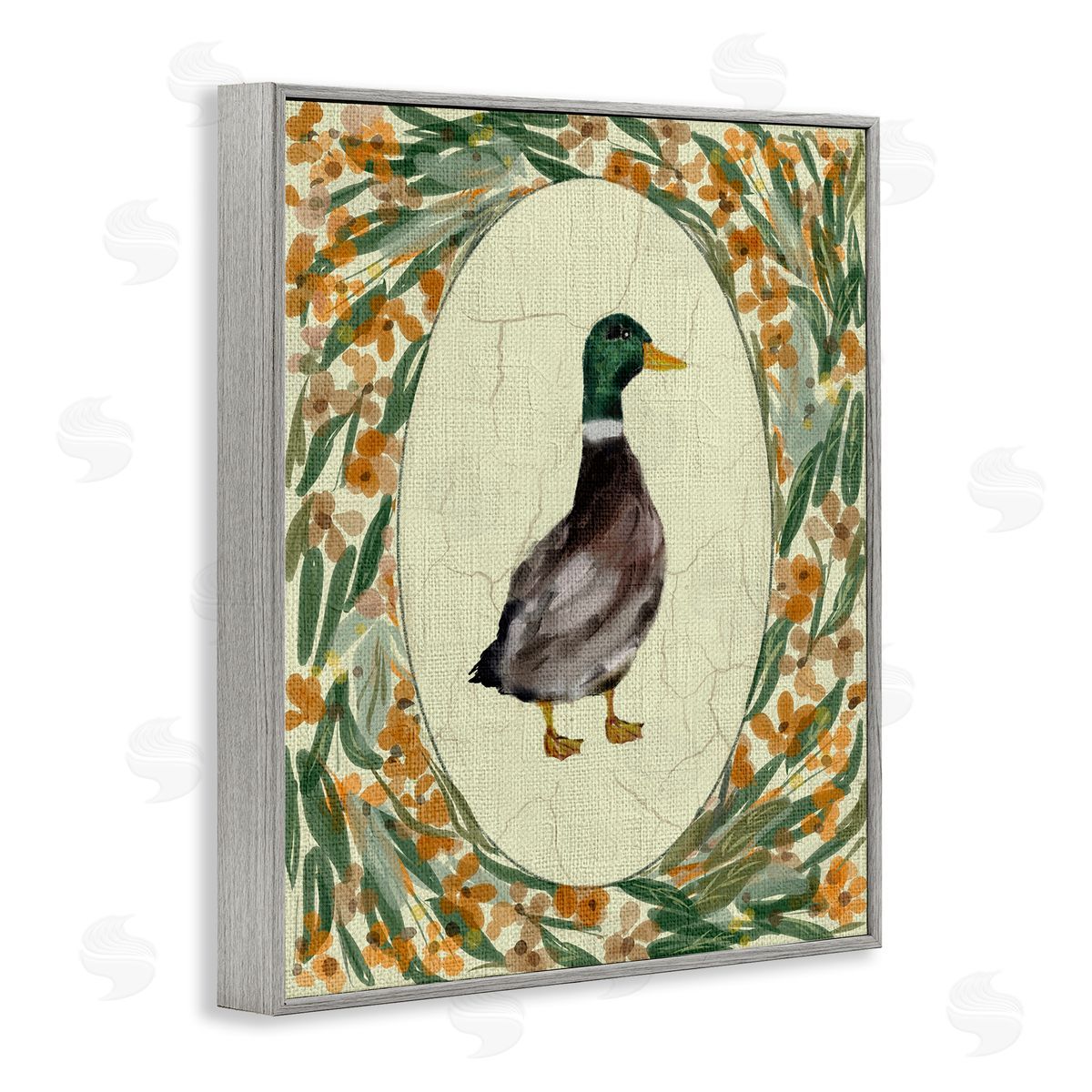 Yen Duck Portrait with Florals Canvas Wall Art Print
