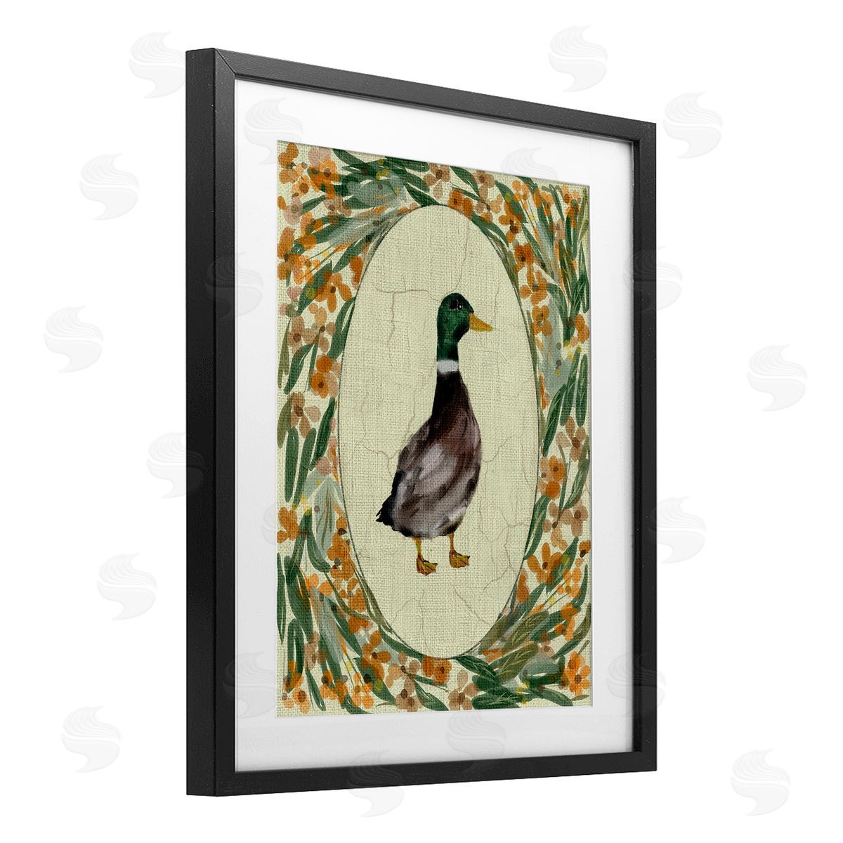 Yen Duck Portrait with Florals Canvas Wall Art Print
