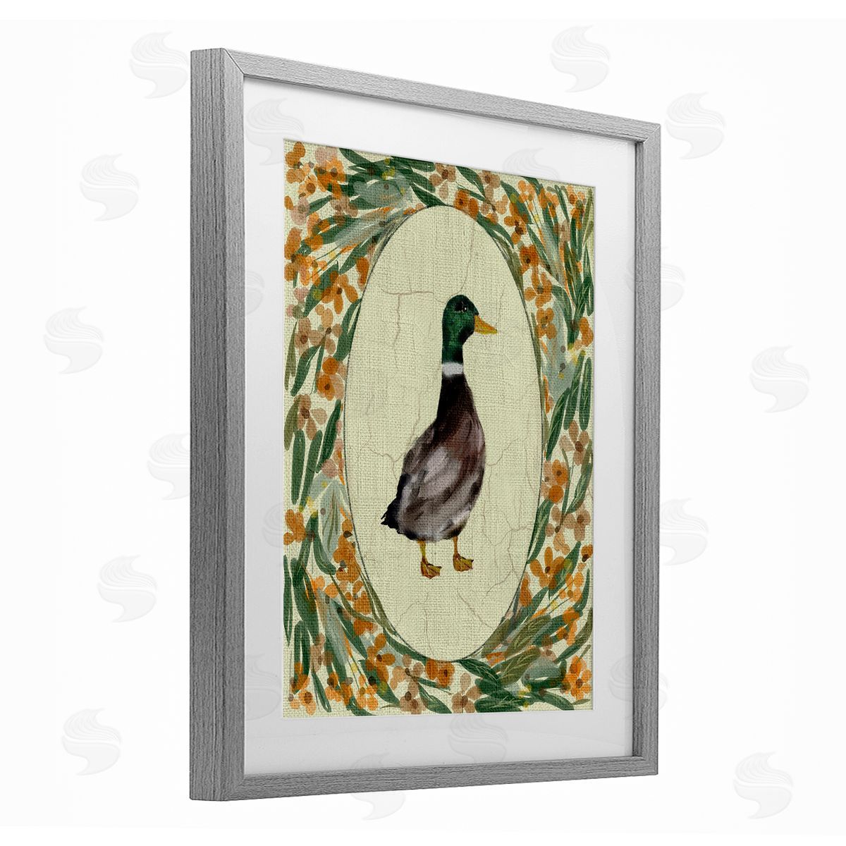 Yen Duck Portrait with Florals Canvas Wall Art Print