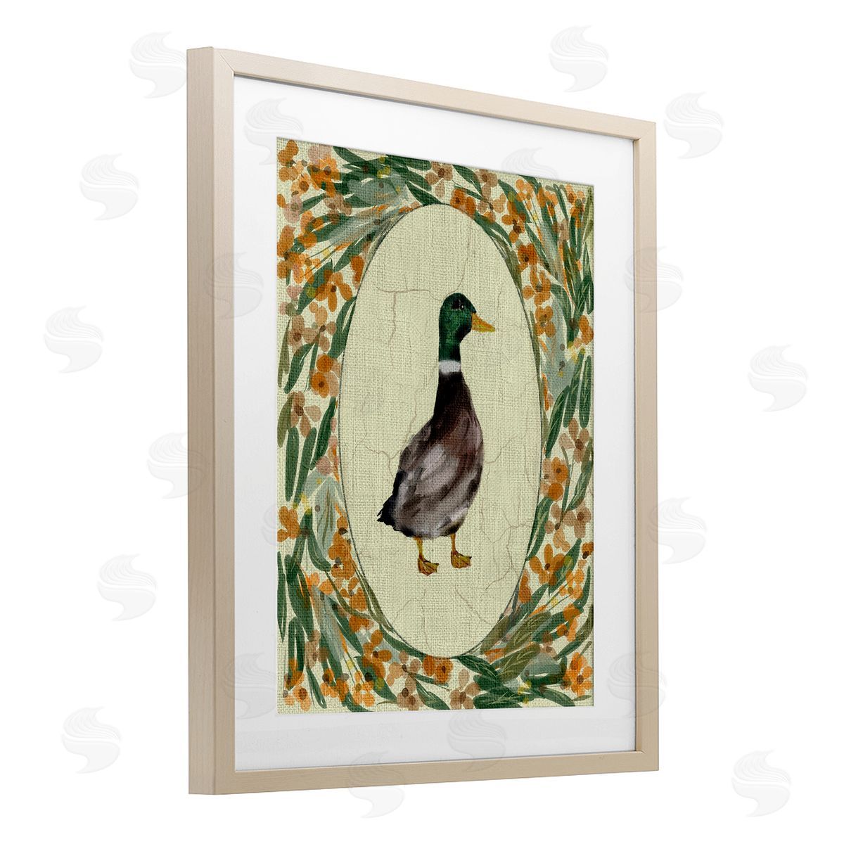 Yen Duck Portrait with Florals Canvas Wall Art Print