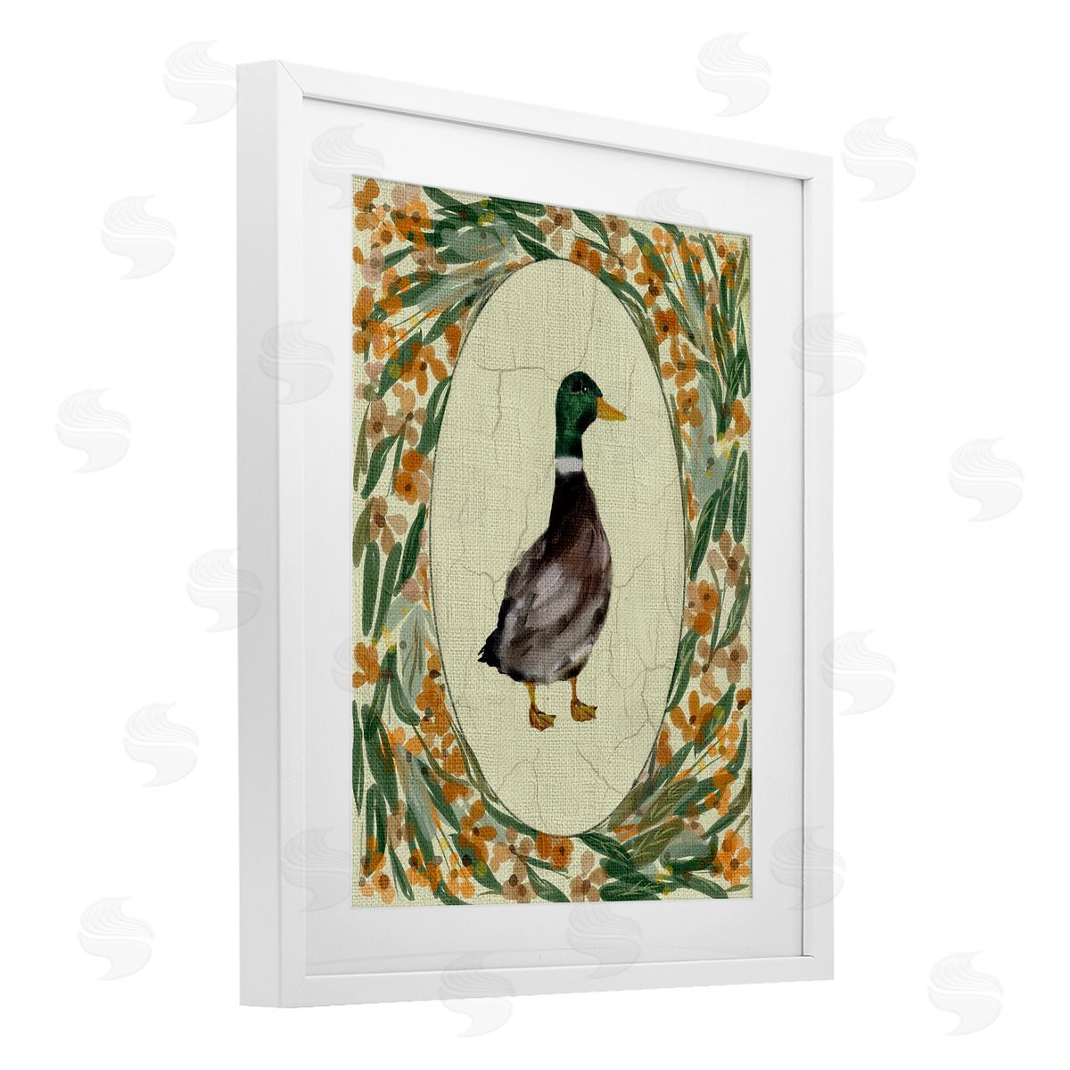 Yen Duck Portrait with Florals Canvas Wall Art Print
