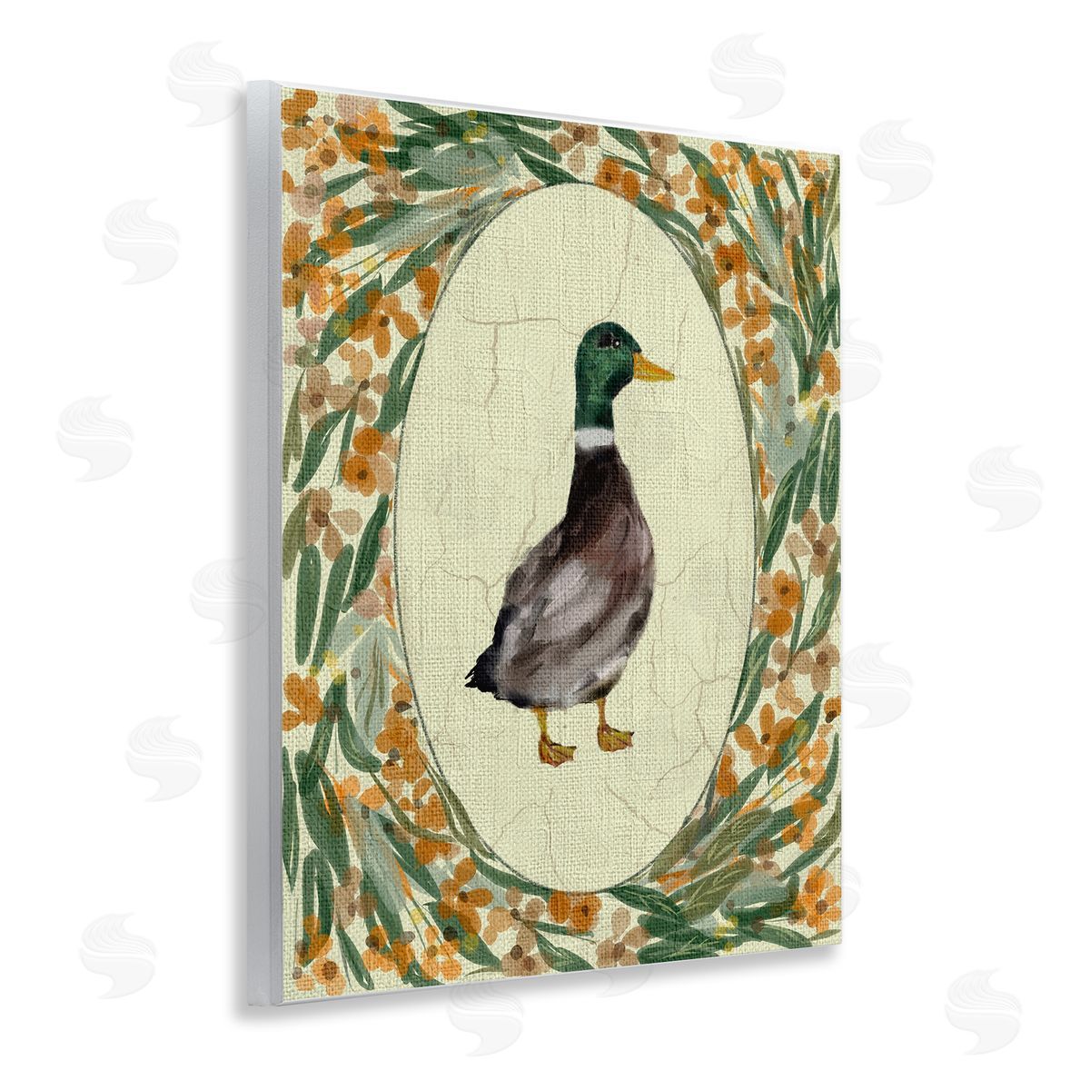 Yen Duck Portrait with Florals Canvas Wall Art Print