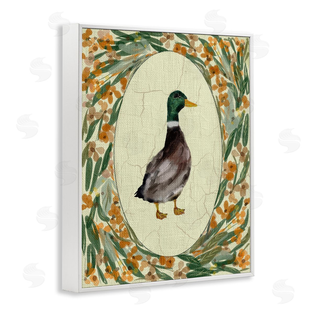 Yen Duck Portrait with Florals Canvas Wall Art Print