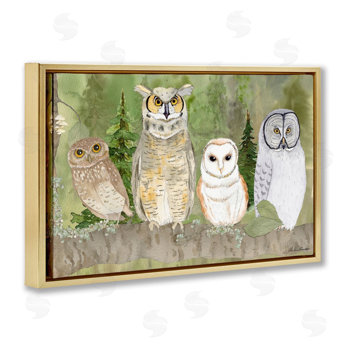 Lee Ann Sanders Forest Owls on Perch Canvas Wall Art Print