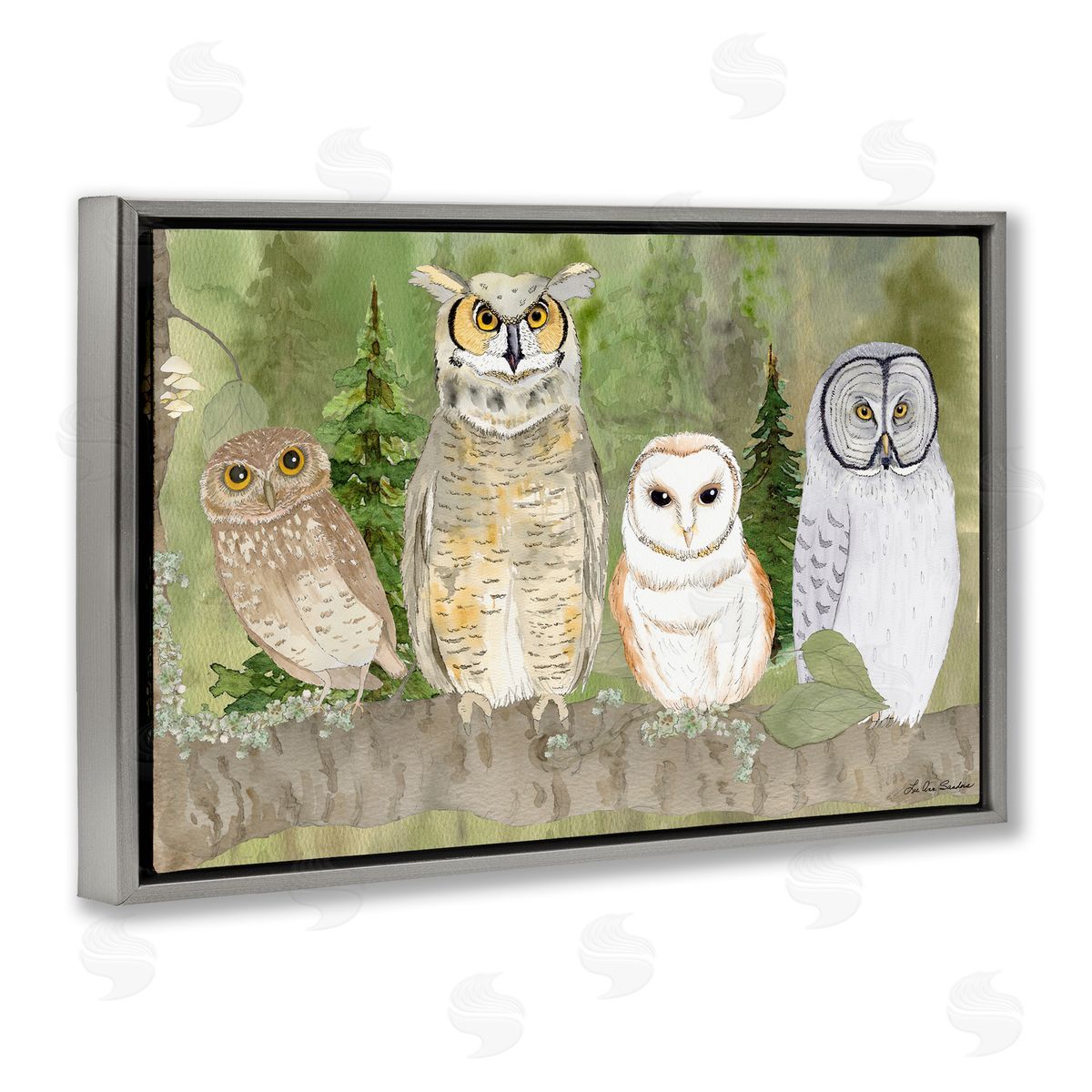 Lee Ann Sanders Forest Owls on Perch Canvas Wall Art Print