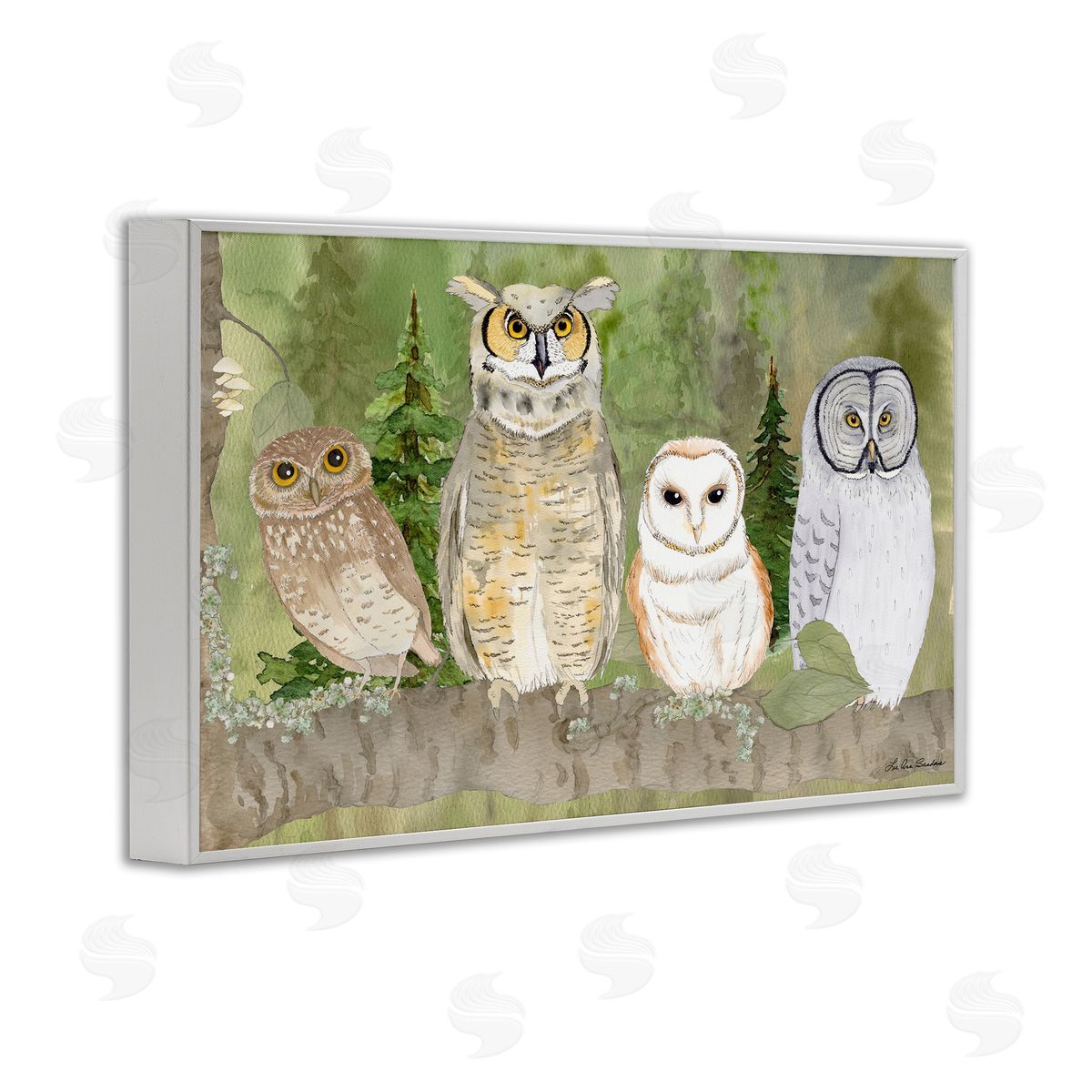 Lee Ann Sanders Forest Owls on Perch Canvas Wall Art Print