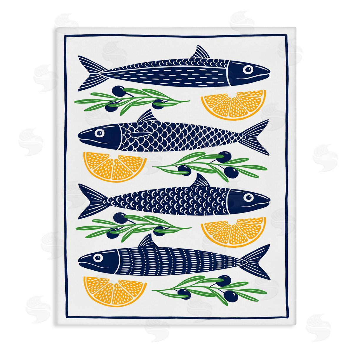Bex Morley Design Fish Lemon & Olives Canvas Wall Art Print