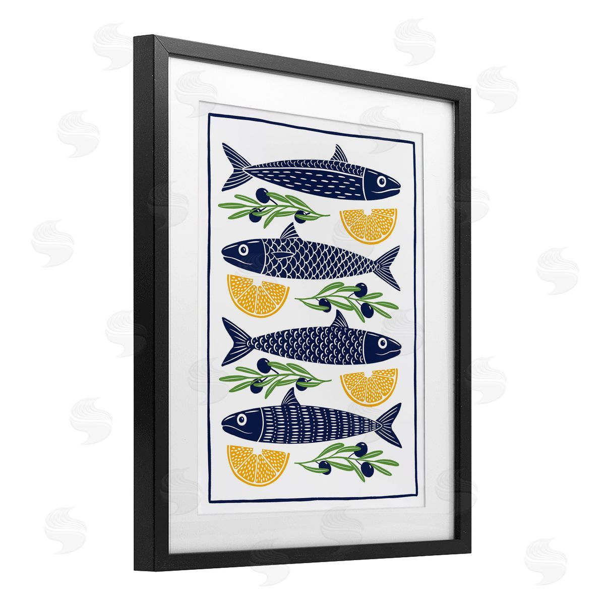 Bex Morley Design Fish Lemon & Olives Canvas Wall Art Print