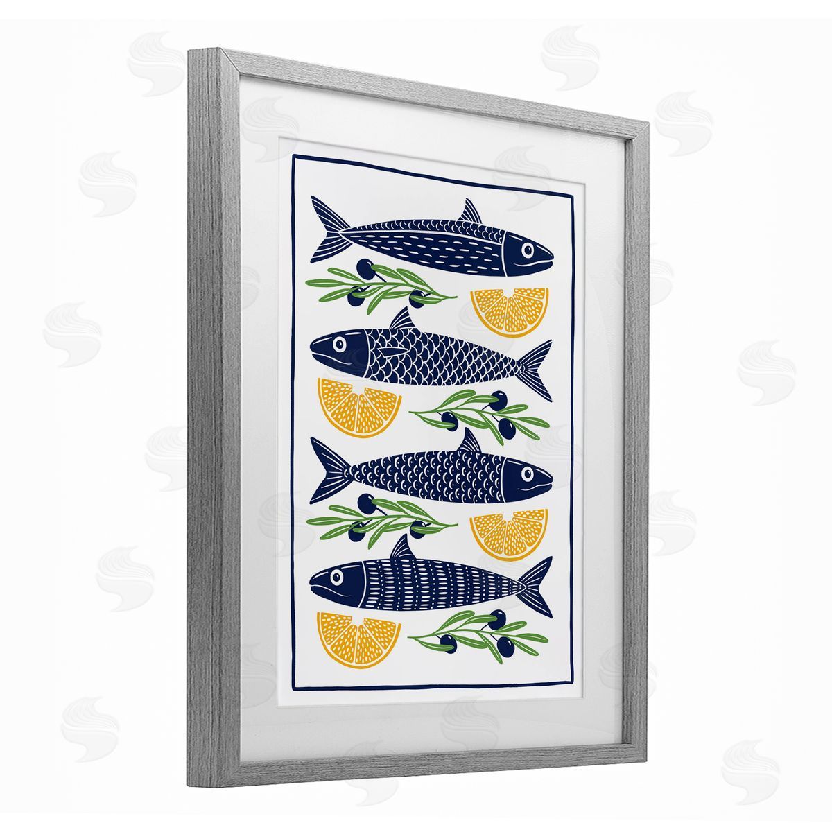 Bex Morley Design Fish Lemon & Olives Canvas Wall Art Print
