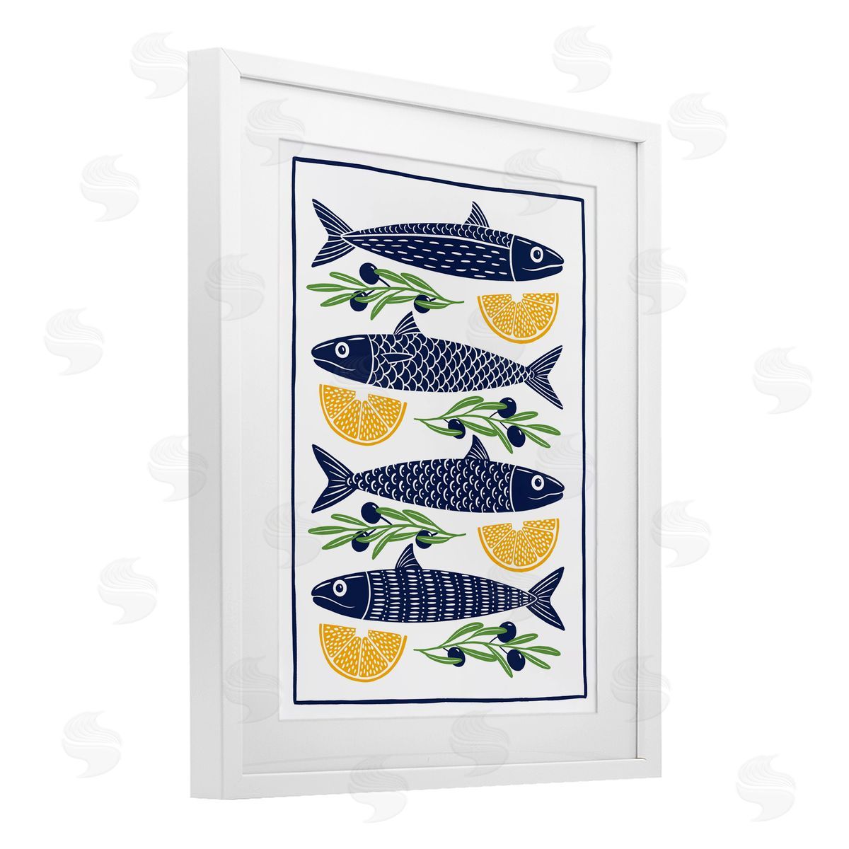Bex Morley Design Fish Lemon & Olives Canvas Wall Art Print
