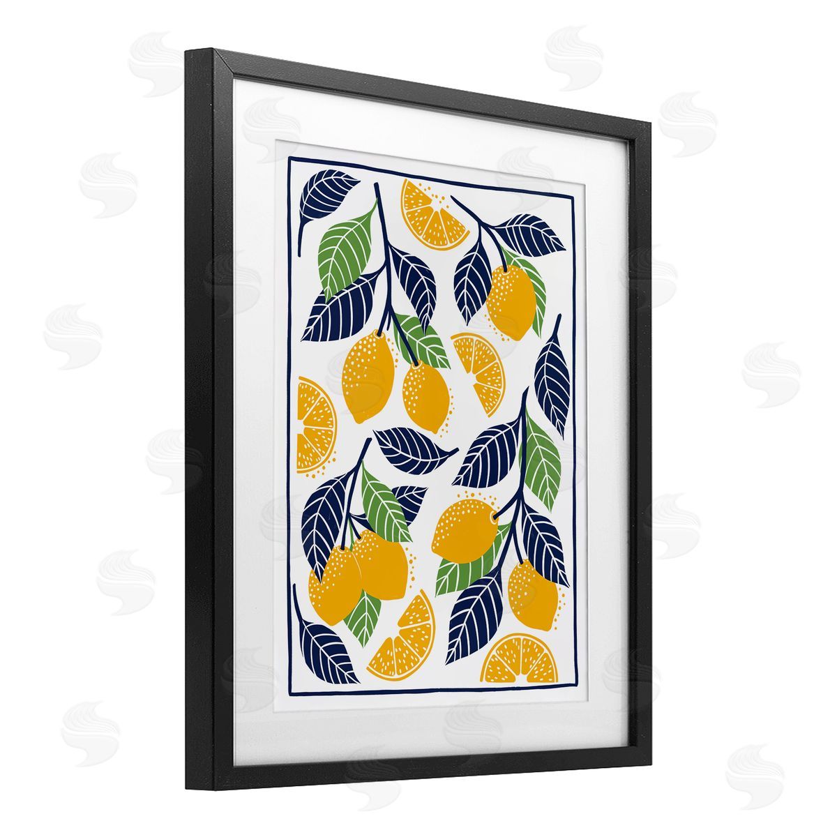 Bex Morley Design Mediterranean Lemons Pattern Canvas Wall Art Print