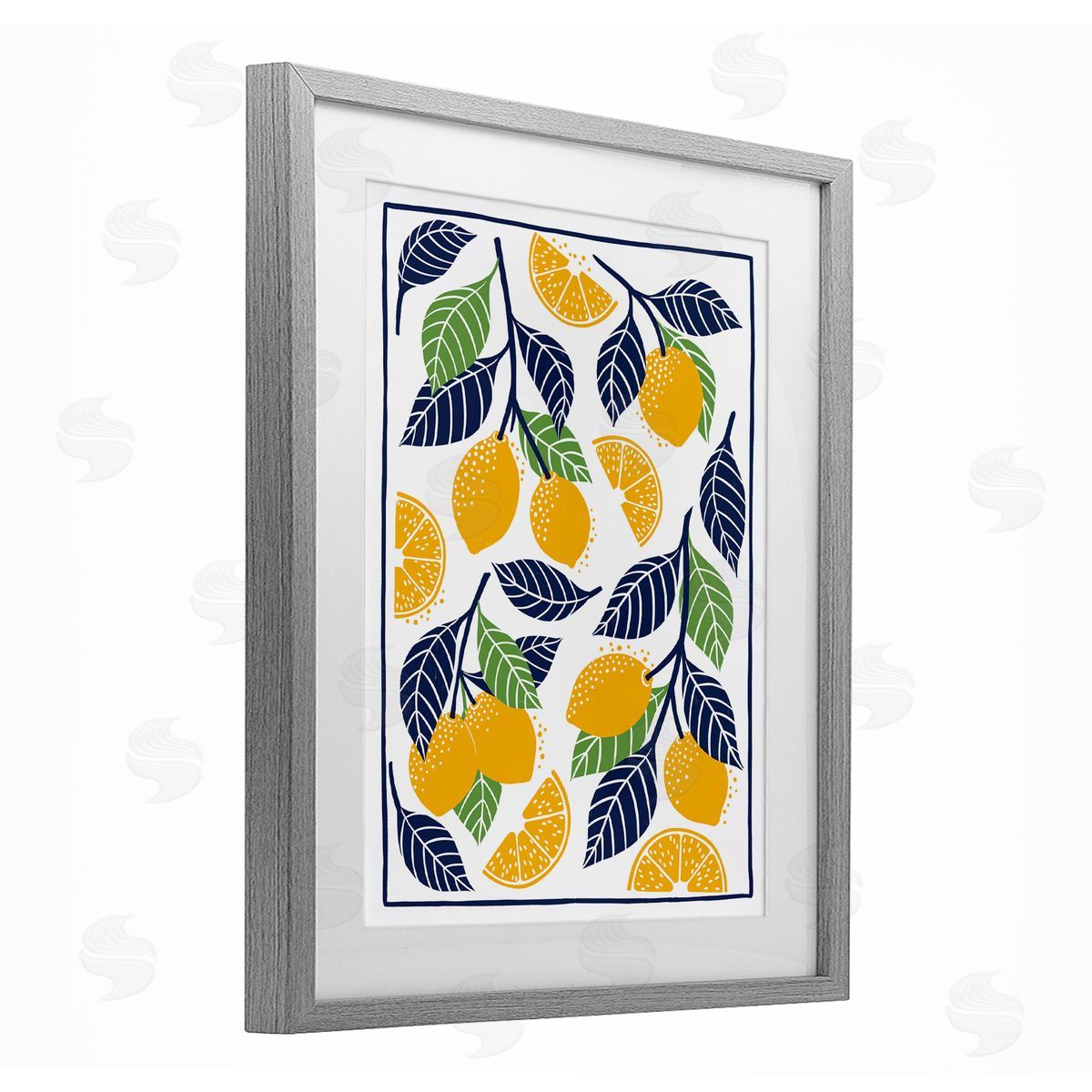 Bex Morley Design Mediterranean Lemons Pattern Canvas Wall Art Print
