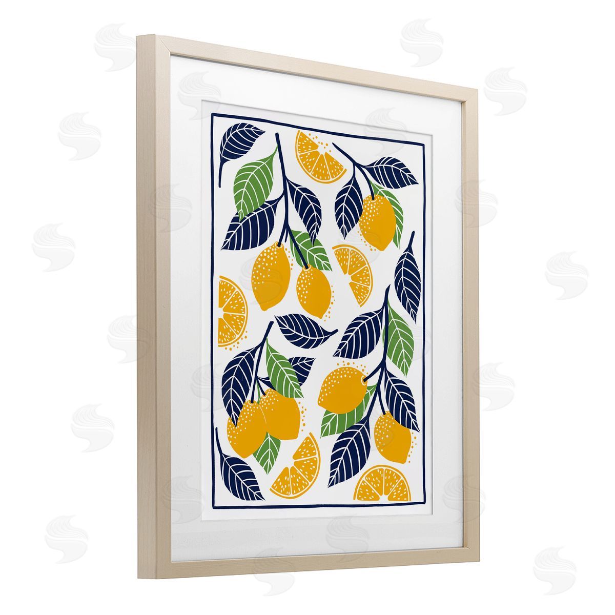 Bex Morley Design Mediterranean Lemons Pattern Canvas Wall Art Print