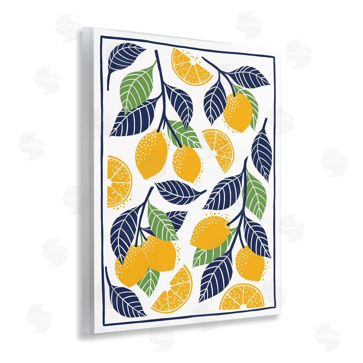 Bex Morley Design Mediterranean Lemons Pattern Canvas Wall Art Print