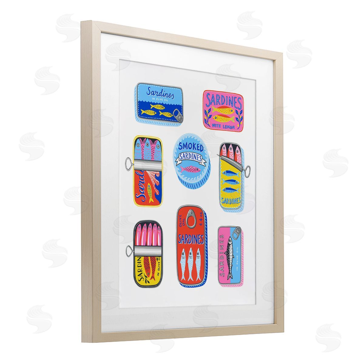 Bex Morley Design Bright & Pastel Sardine Tins Canvas Wall Art Print