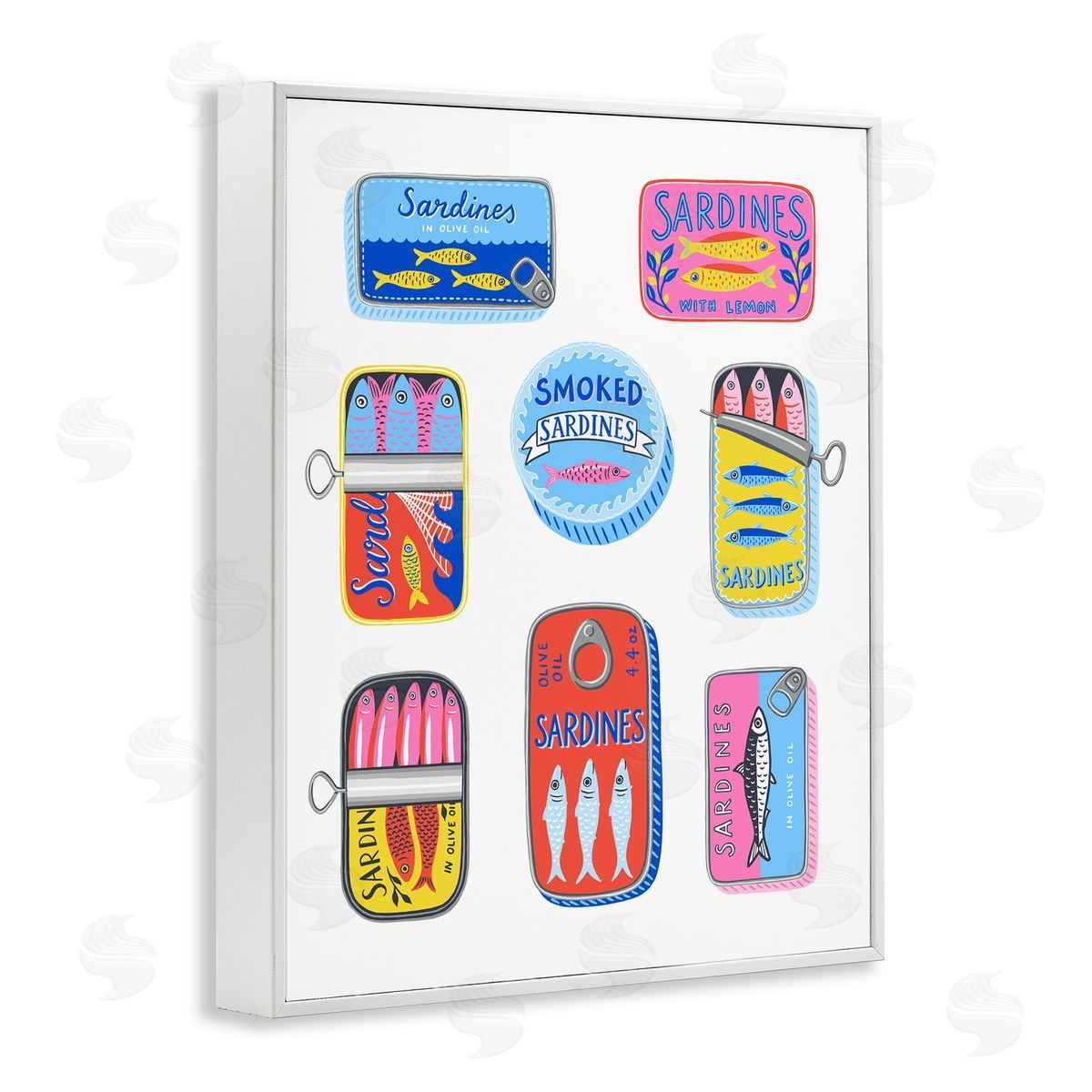 Bex Morley Design Bright & Pastel Sardine Tins Canvas Wall Art Print