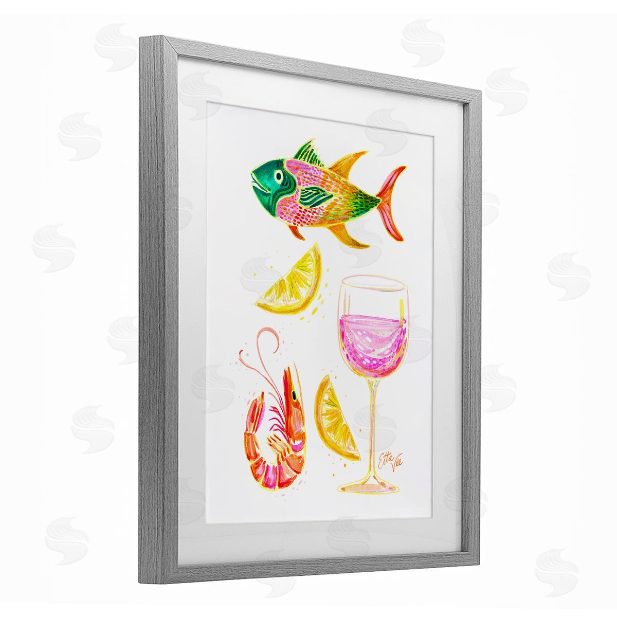 EttaVee Summer Seafood & Wine Canvas Wall Art Print