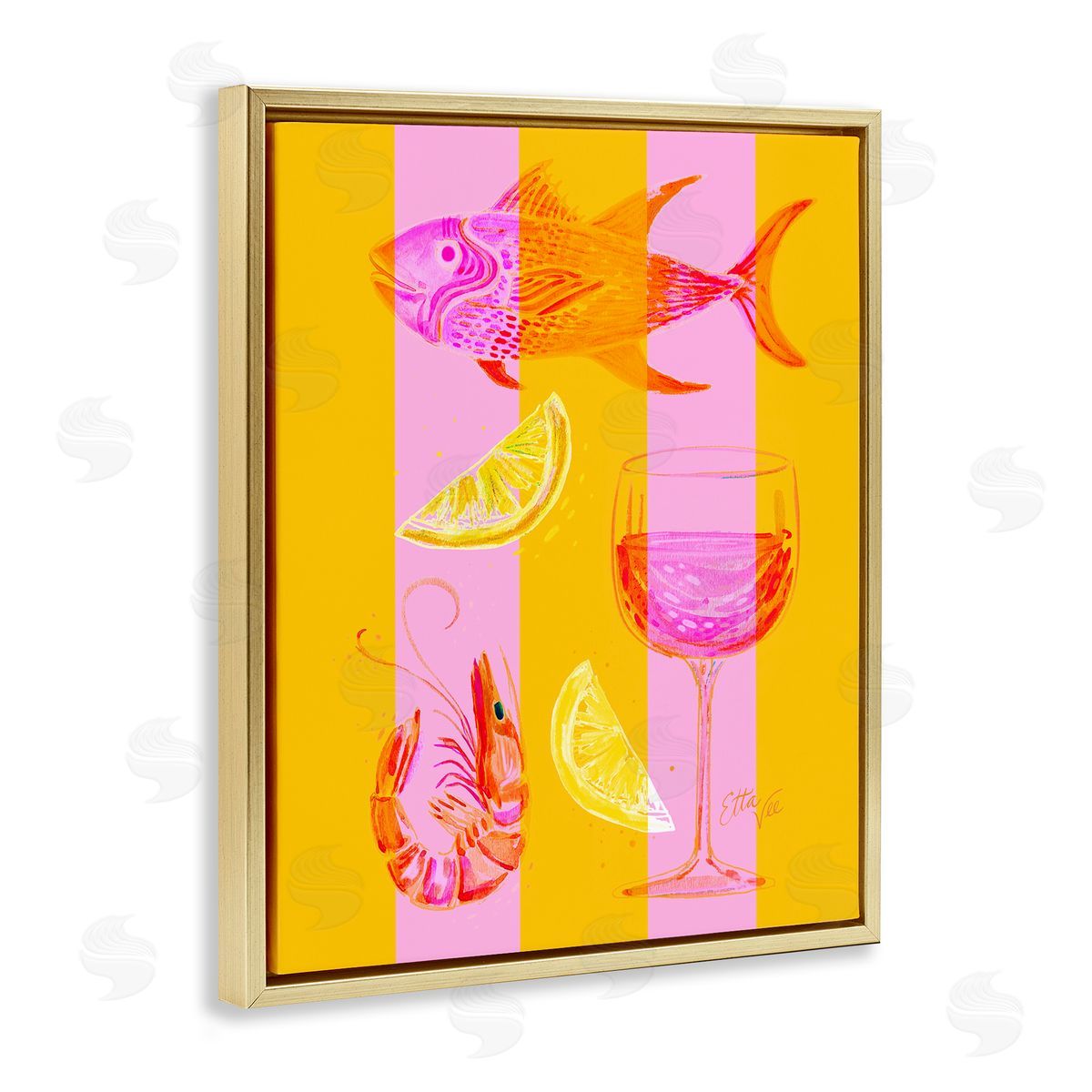 EttaVee Summer Seafood on Stripes Canvas Wall Art Print