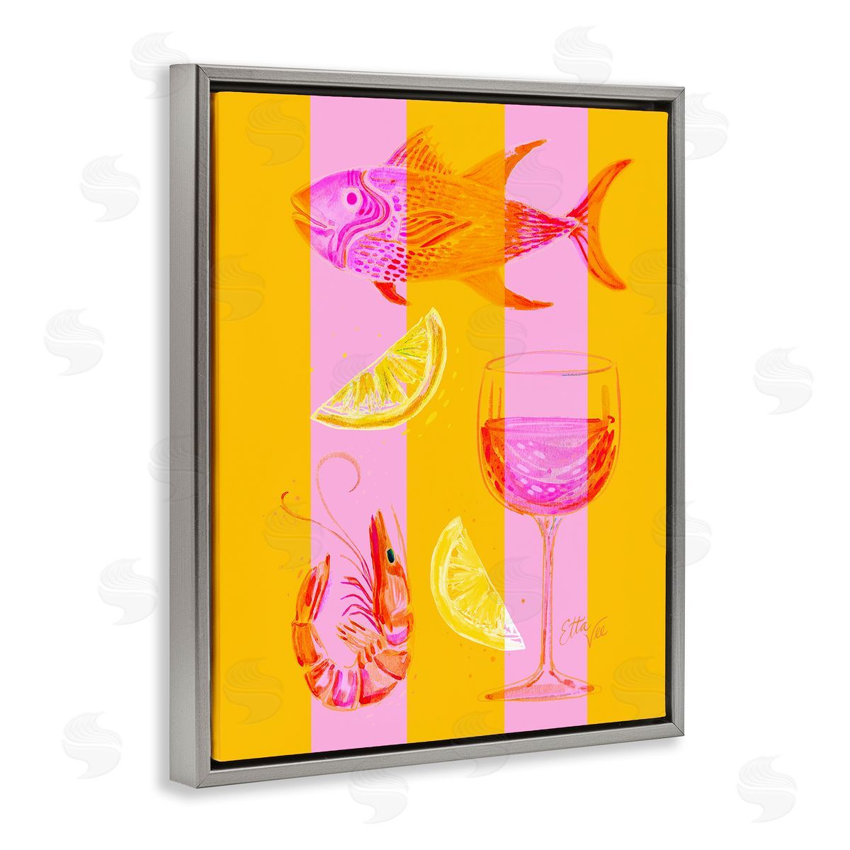 EttaVee Summer Seafood on Stripes Canvas Wall Art Print