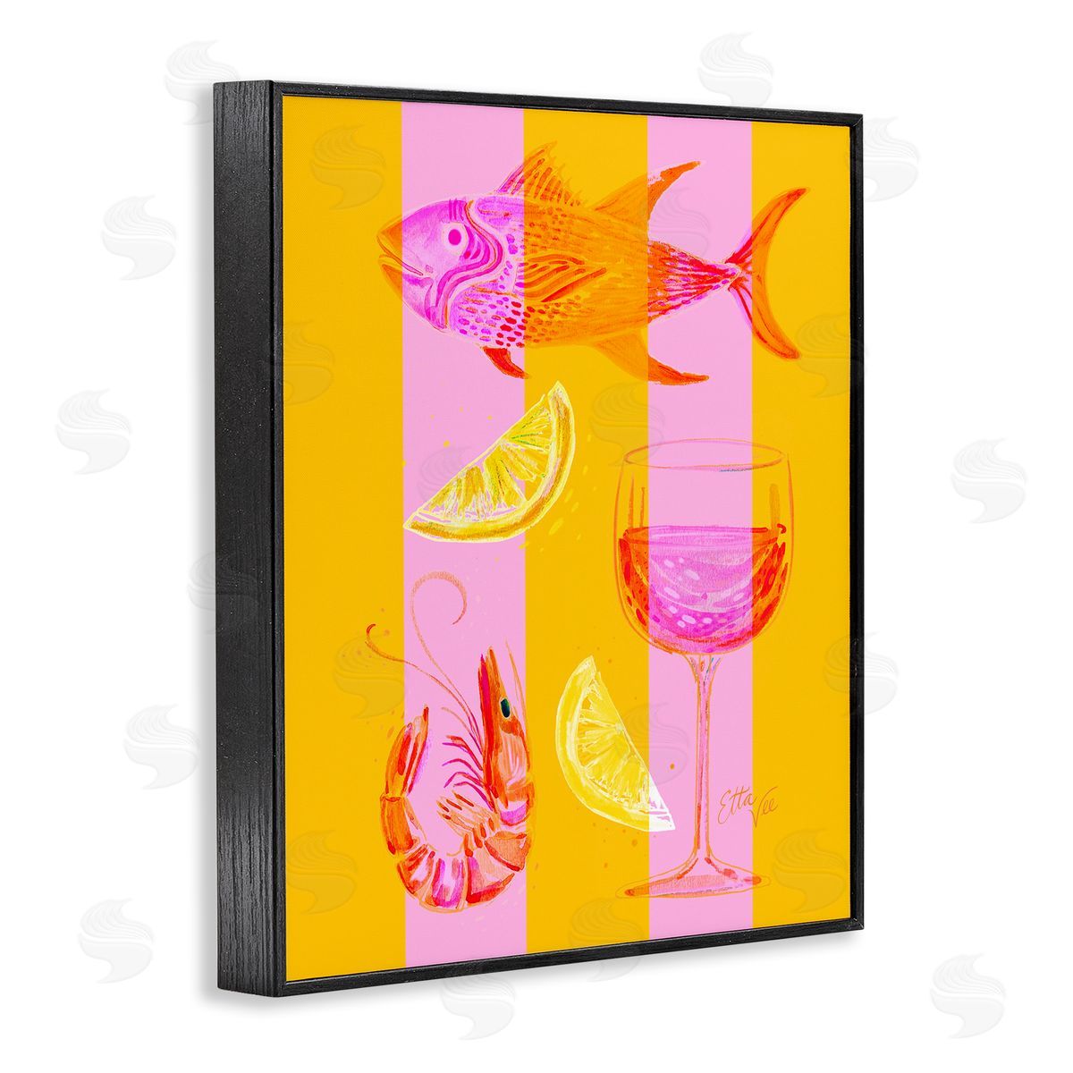 EttaVee Summer Seafood on Stripes Canvas Wall Art Print