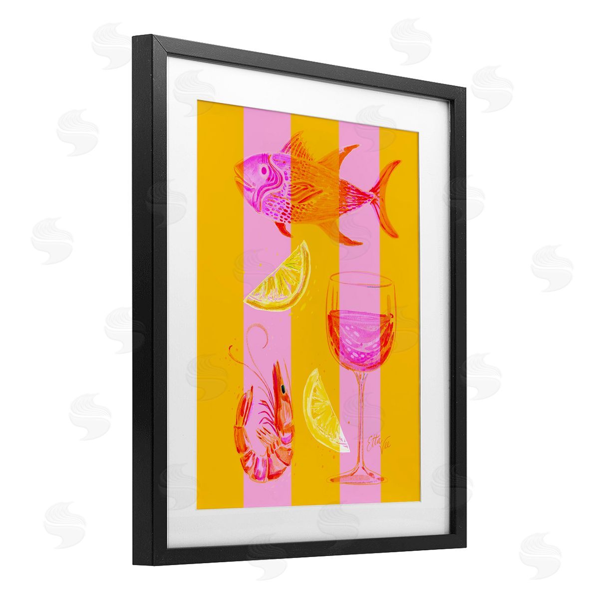 EttaVee Summer Seafood on Stripes Canvas Wall Art Print