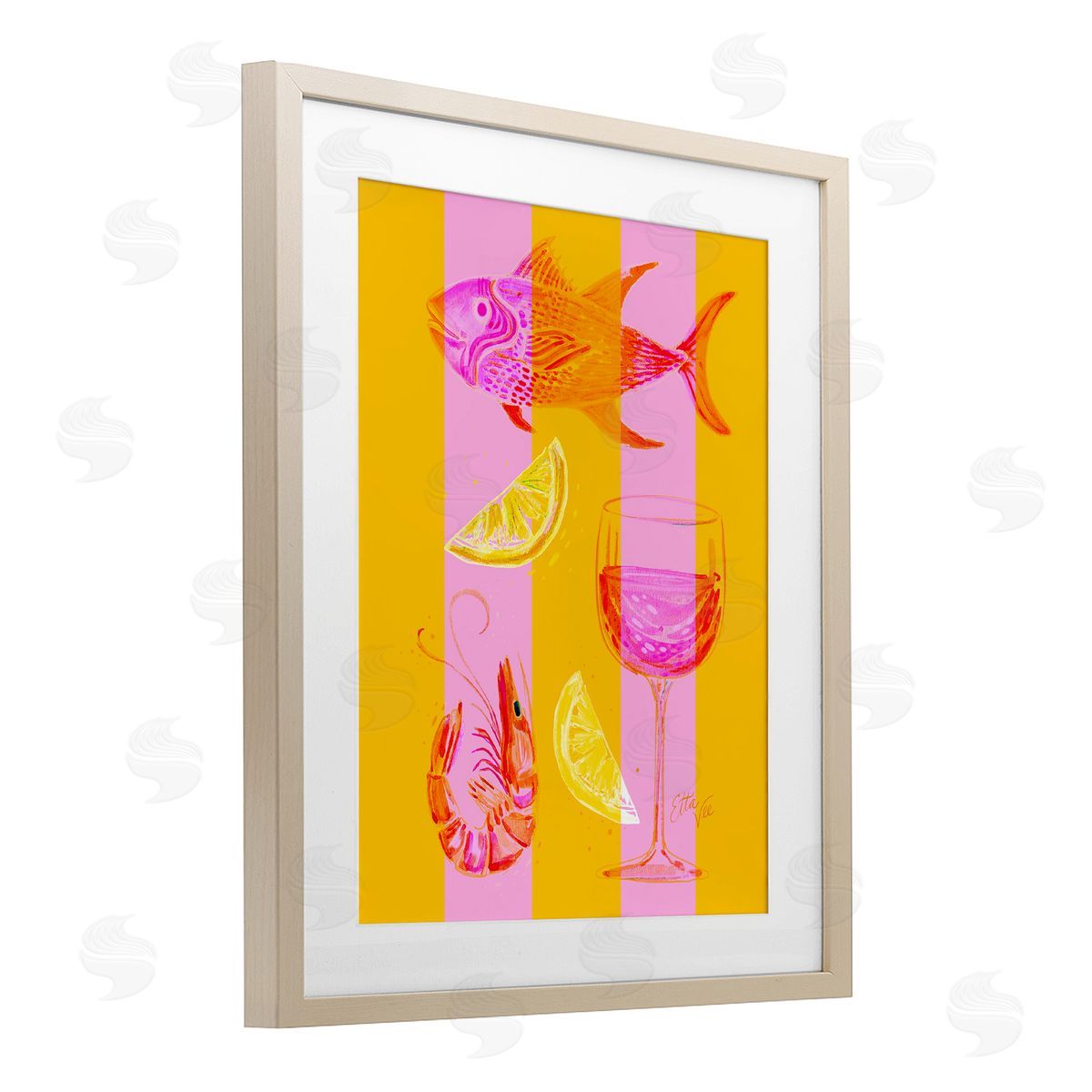 EttaVee Summer Seafood on Stripes Canvas Wall Art Print
