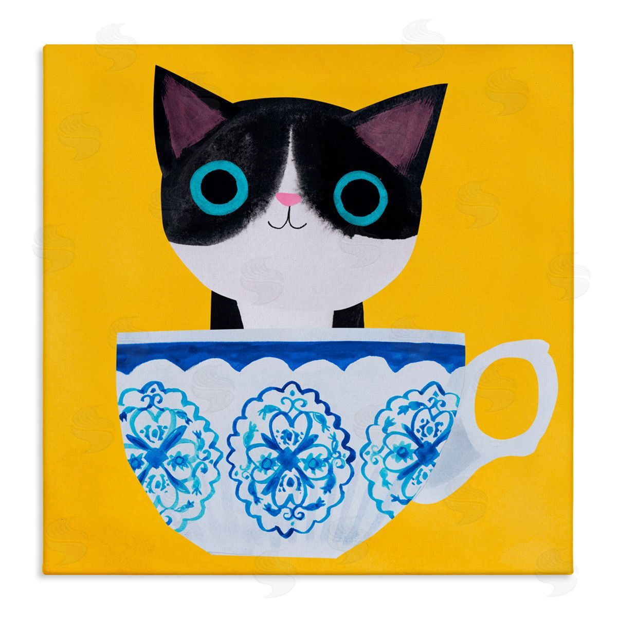 Planet Cat by Angie Rozelaar Teacup Kitten on Yellow Canvas Wall Art Print