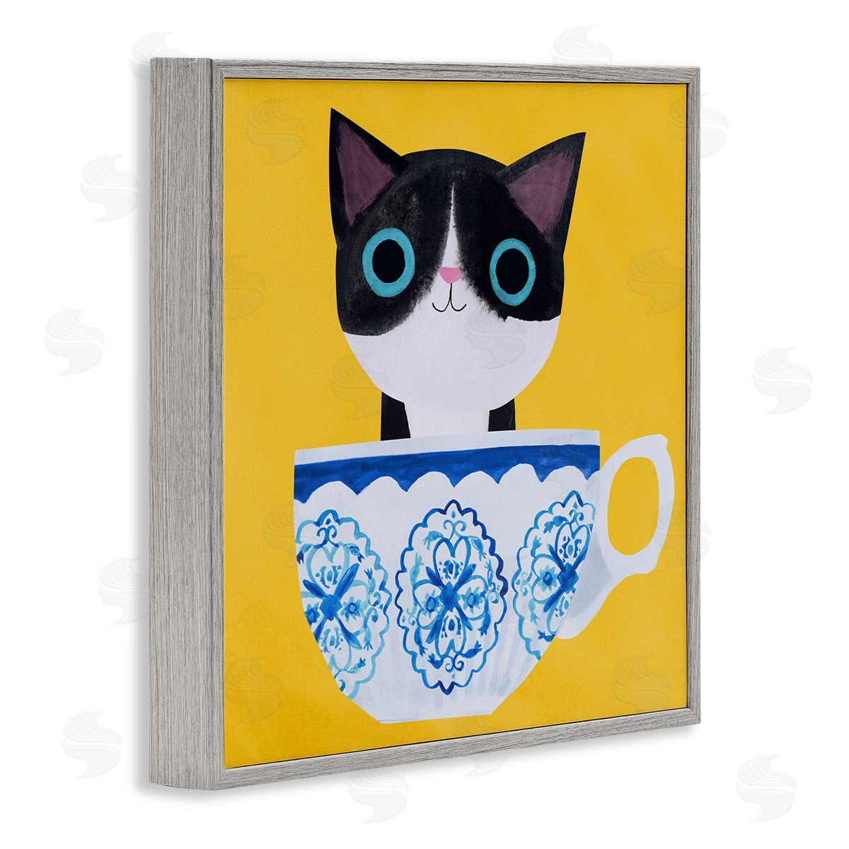 Planet Cat by Angie Rozelaar Teacup Kitten on Yellow Canvas Wall Art Print
