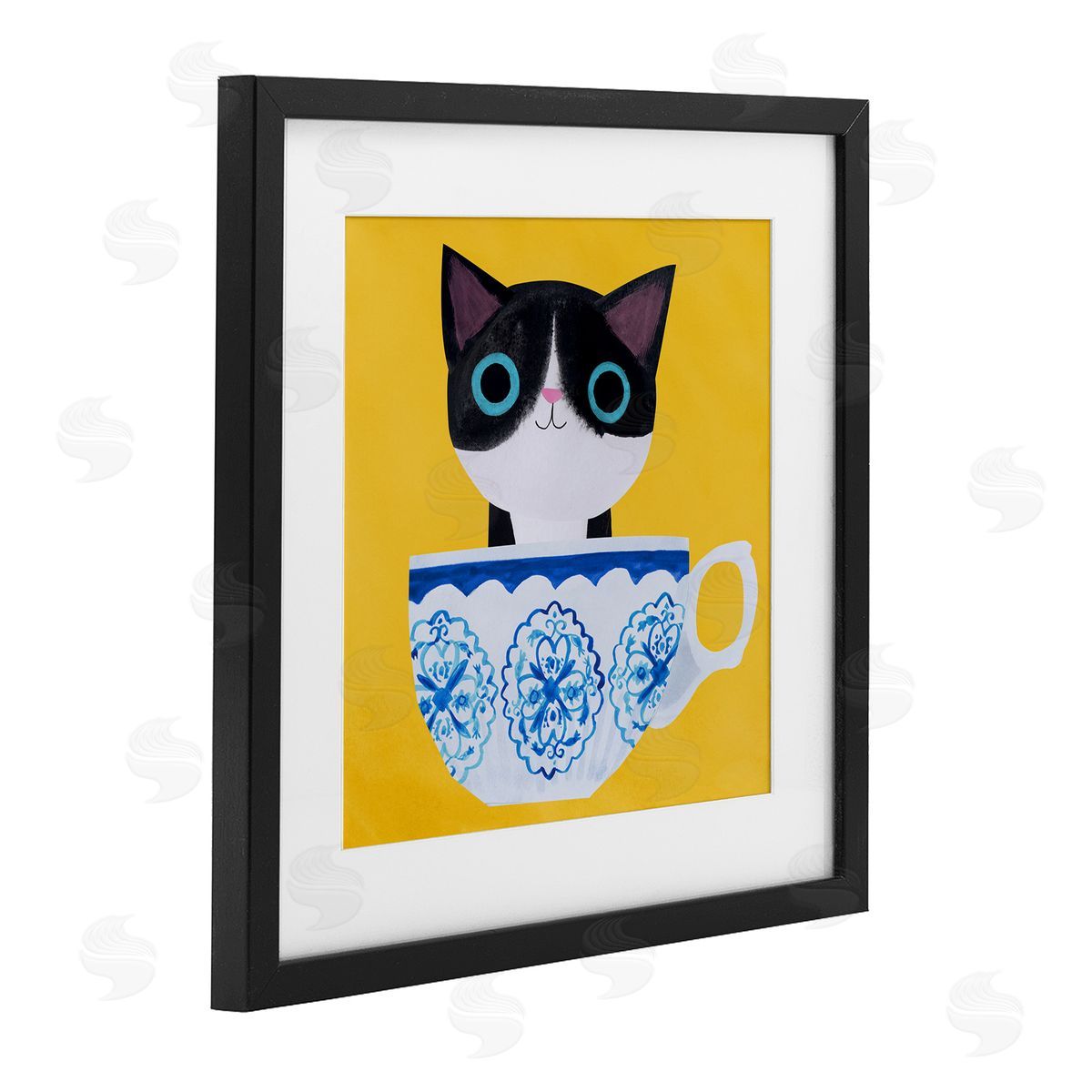 Planet Cat by Angie Rozelaar Teacup Kitten on Yellow Canvas Wall Art Print