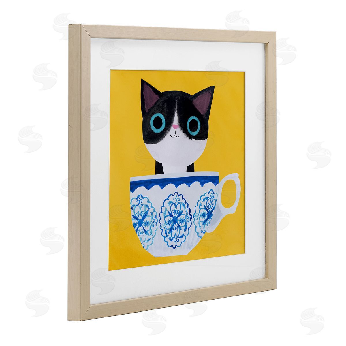 Planet Cat by Angie Rozelaar Teacup Kitten on Yellow Canvas Wall Art Print