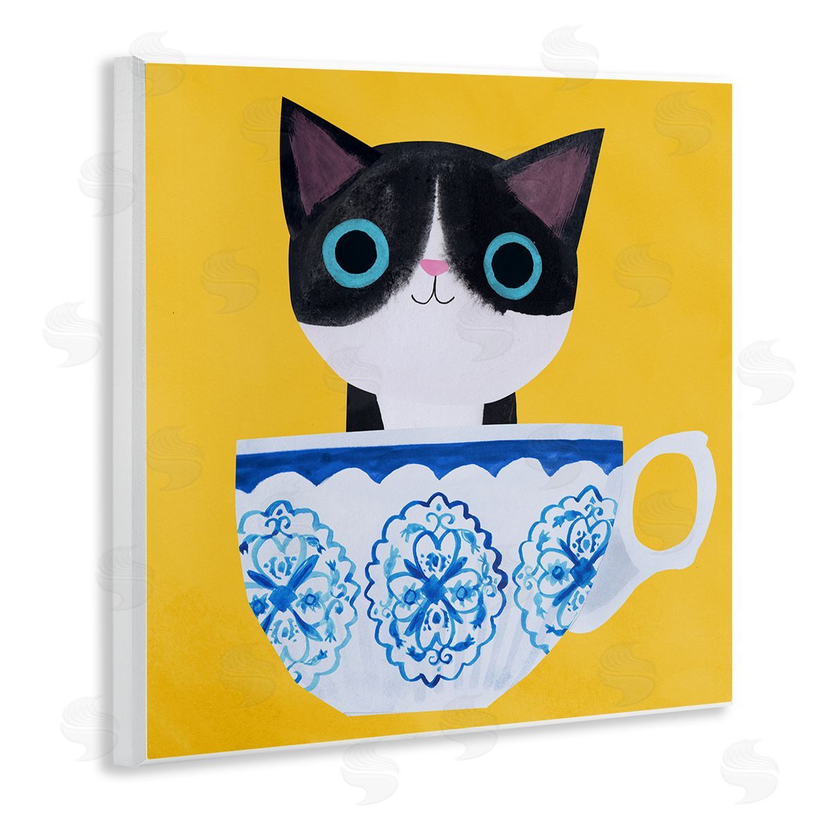 Planet Cat by Angie Rozelaar Teacup Kitten on Yellow Canvas Wall Art Print