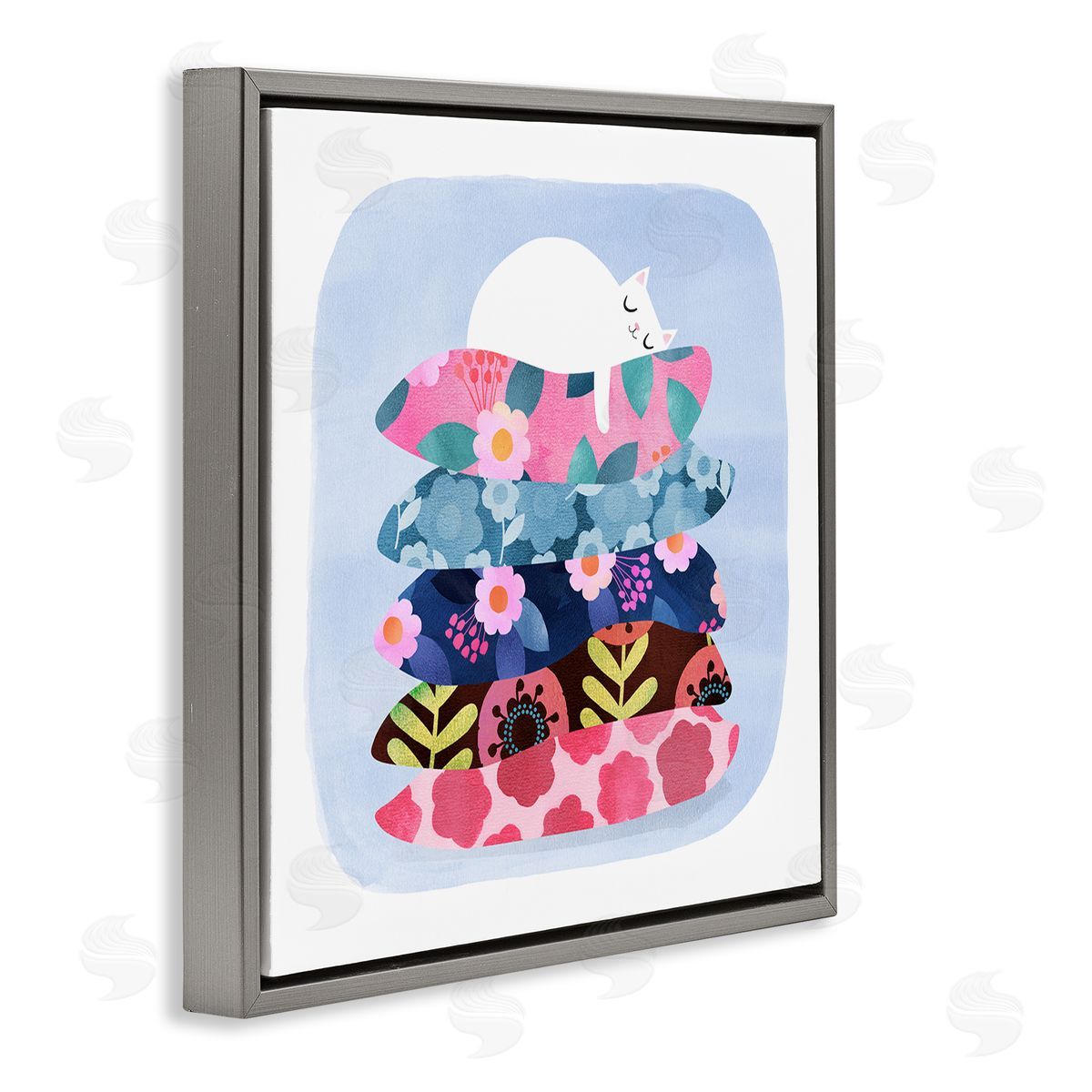 Planet Cat by Angie Rozelaar Sleepy Cat on Patterned Pillows Canvas Wall Art Print