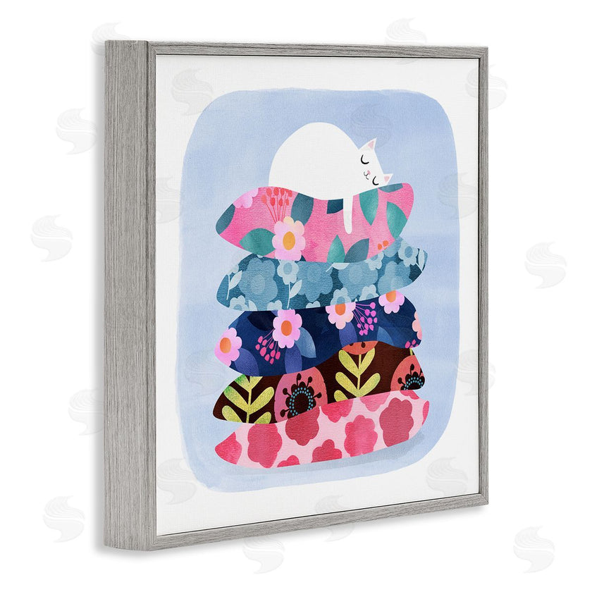 Planet Cat by Angie Rozelaar | Sleepy Cat on Patterned Pillows