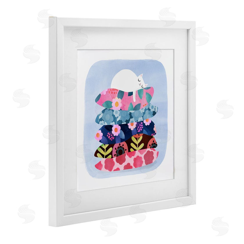 Planet Cat by Angie Rozelaar | Sleepy Cat on Patterned Pillows