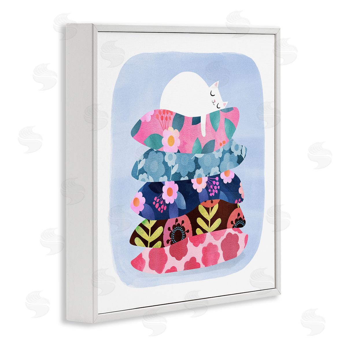 Planet Cat by Angie Rozelaar Sleepy Cat on Patterned Pillows Canvas Wall Art Print