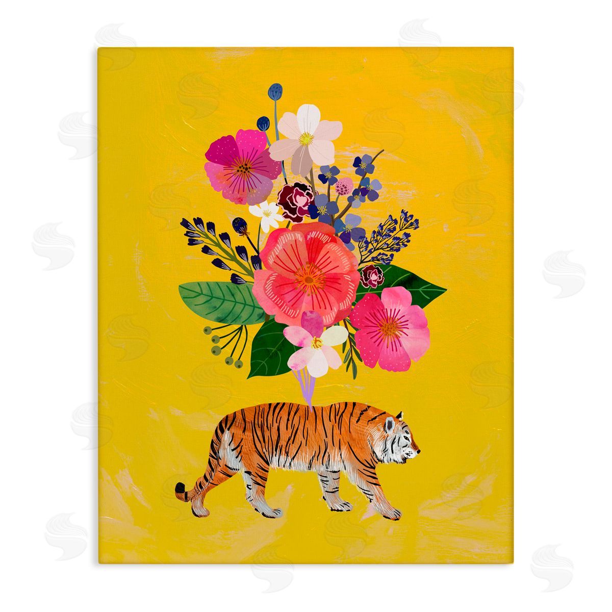 Mia Charro Rose Bundle Tiger on Yellow Canvas Wall Art Print