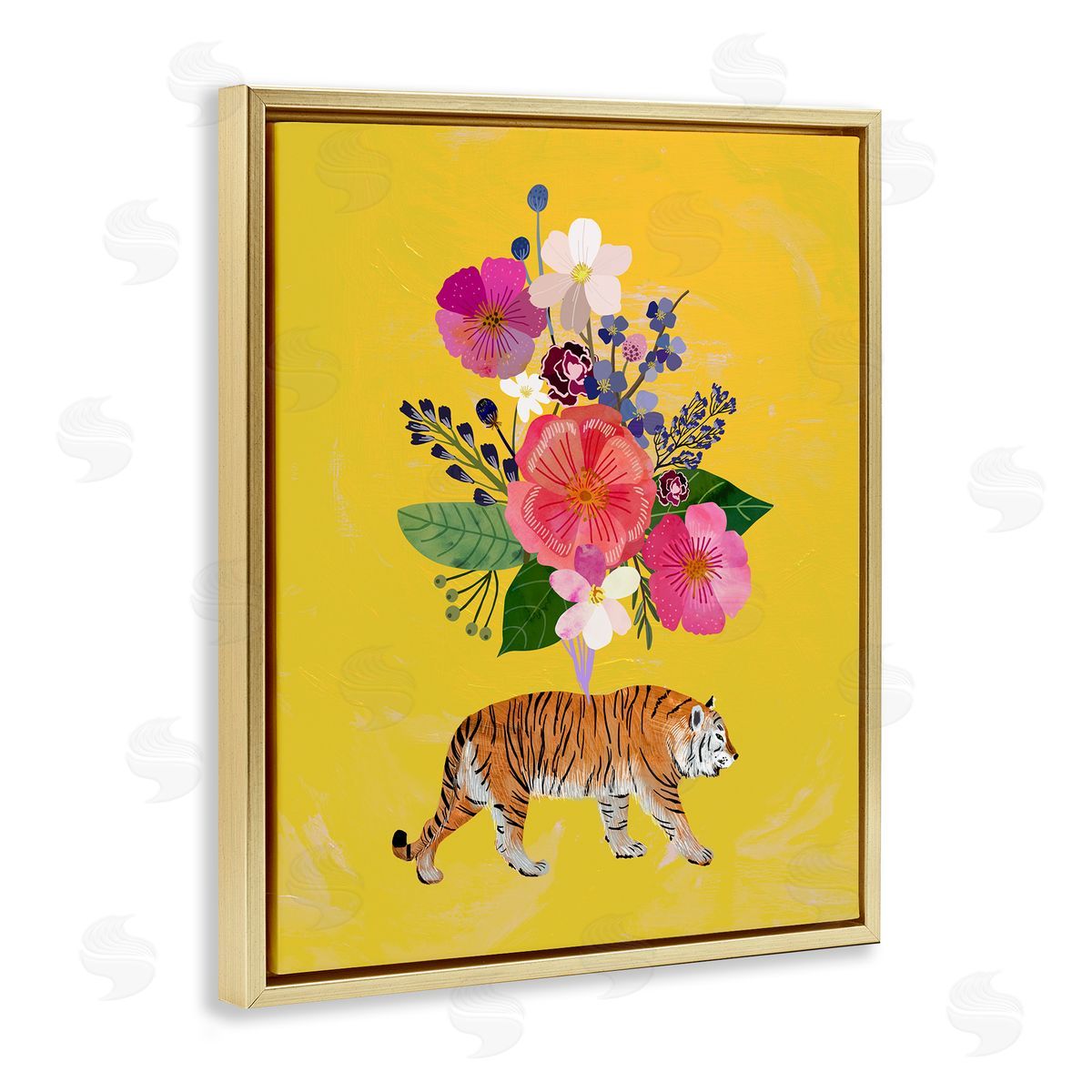 Mia Charro Rose Bundle Tiger on Yellow Canvas Wall Art Print