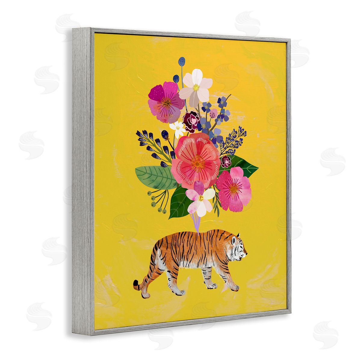 Mia Charro Rose Bundle Tiger on Yellow Canvas Wall Art Print