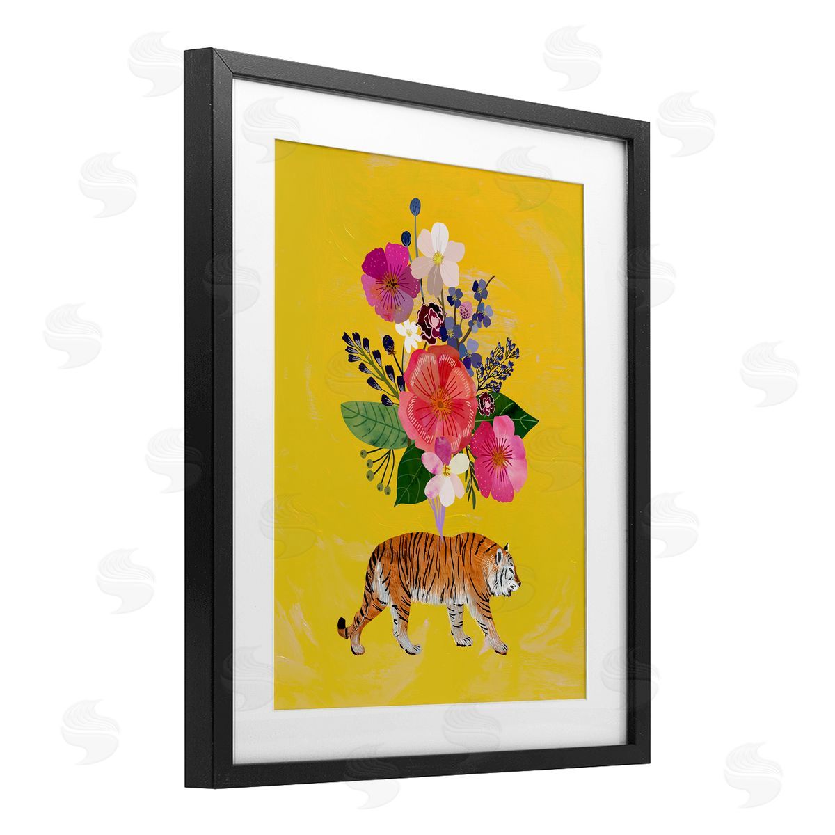 Mia Charro Rose Bundle Tiger on Yellow Canvas Wall Art Print