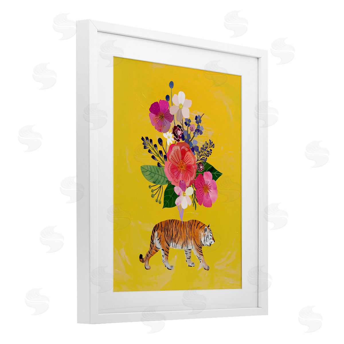 Mia Charro Rose Bundle Tiger on Yellow Canvas Wall Art Print