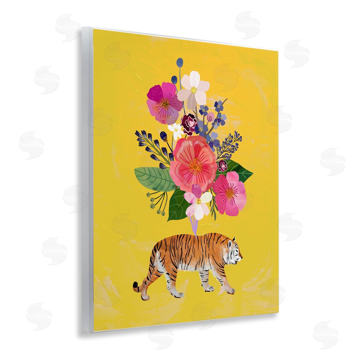 Mia Charro Rose Bundle Tiger on Yellow Canvas Wall Art Print