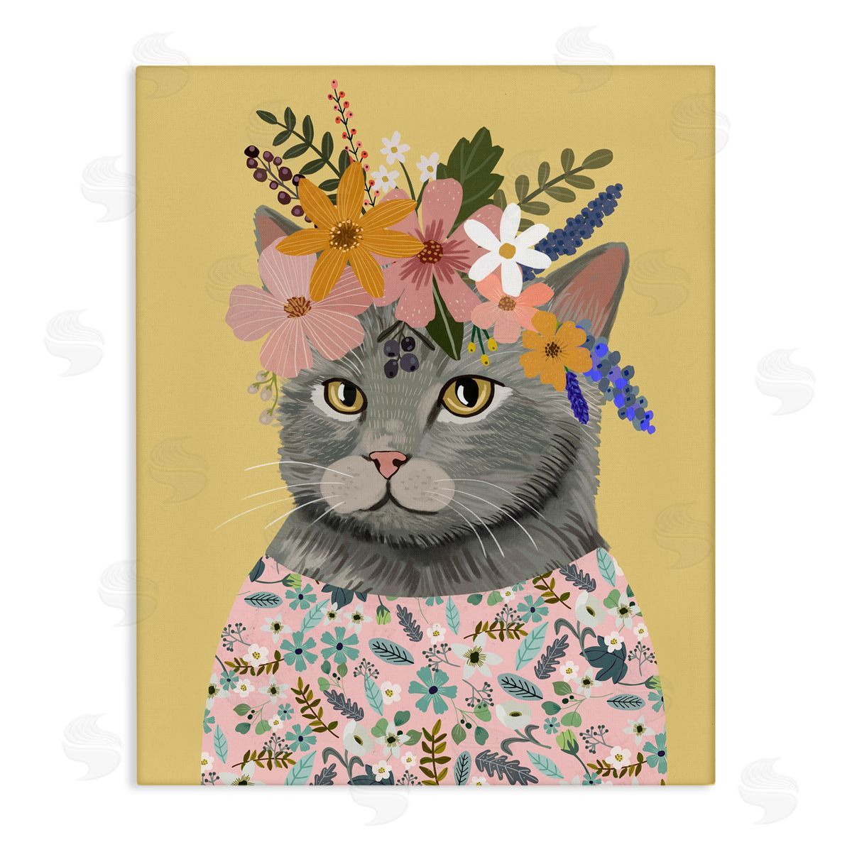 Mia Charro Spring Cat Floral Portrait Canvas Wall Art Print