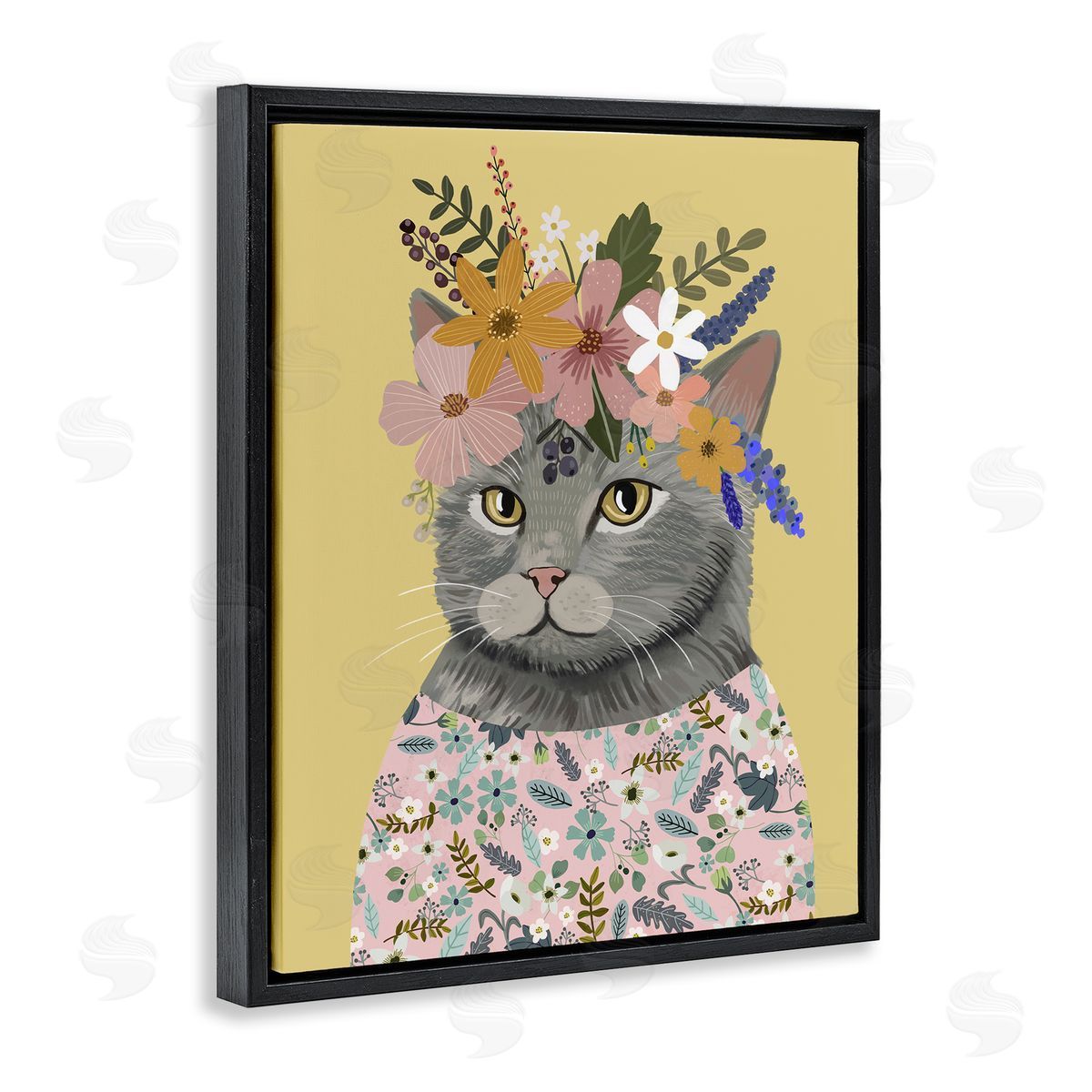 Mia Charro Spring Cat Floral Portrait Canvas Wall Art Print