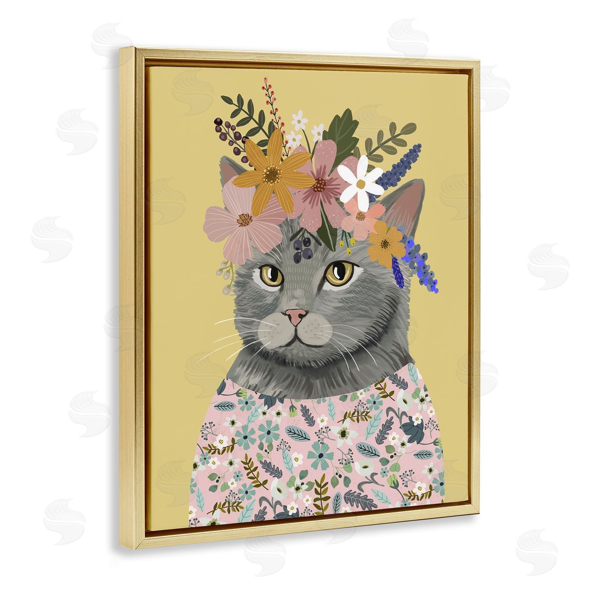Mia Charro Spring Cat Floral Portrait Canvas Wall Art Print