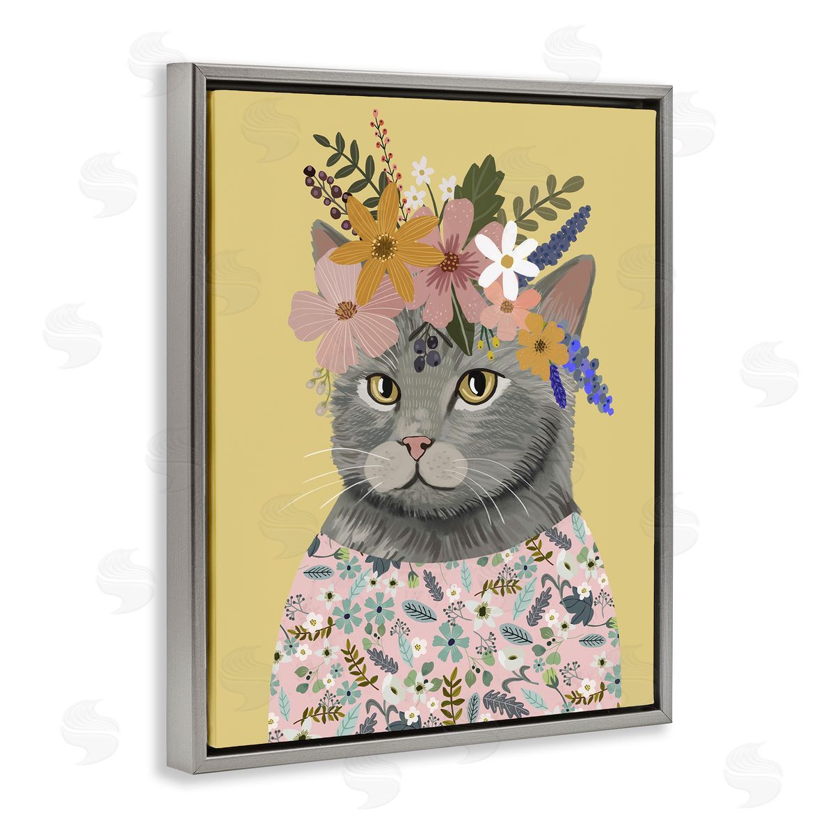 Mia Charro Spring Cat Floral Portrait Canvas Wall Art Print