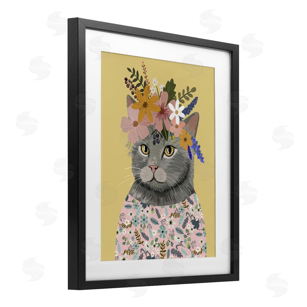 Mia Charro Spring Cat Floral Portrait Canvas Wall Art Print