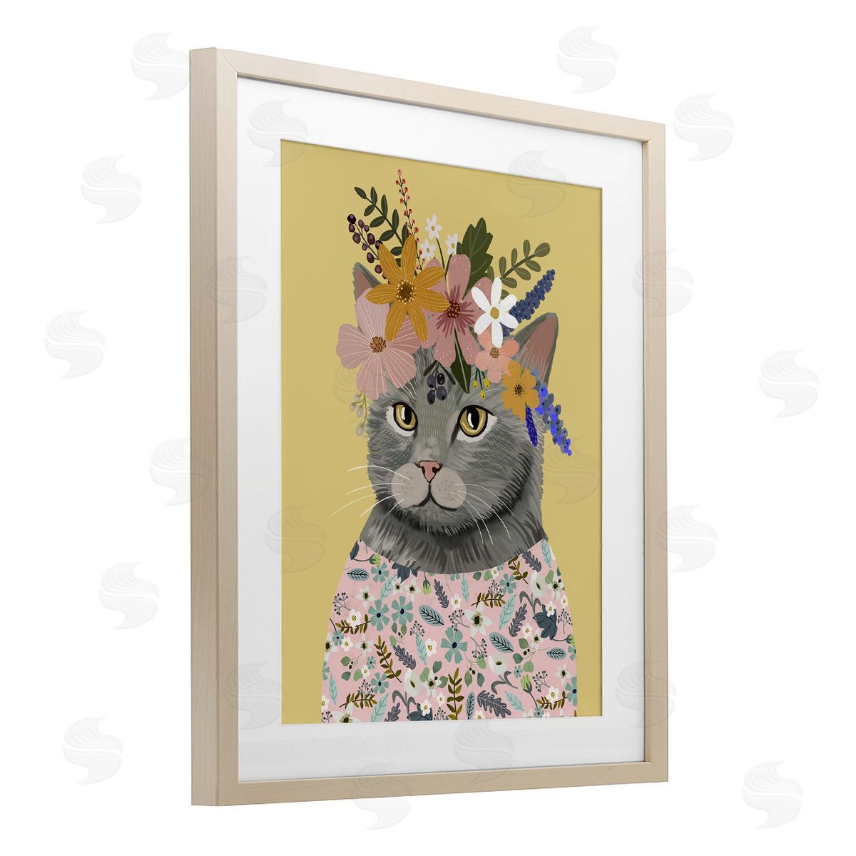 Mia Charro Spring Cat Floral Portrait Canvas Wall Art Print