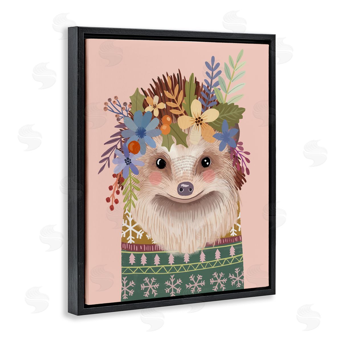 Mia Charro Folk Hedgehog with Florals Canvas Wall Art Print