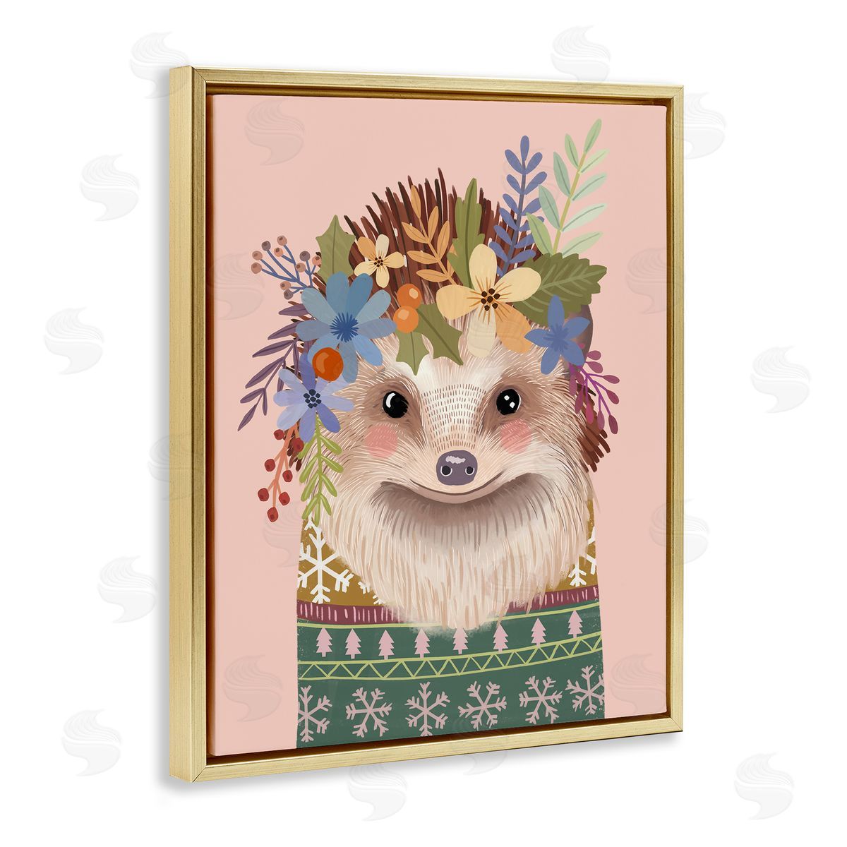 Mia Charro Folk Hedgehog with Florals Canvas Wall Art Print