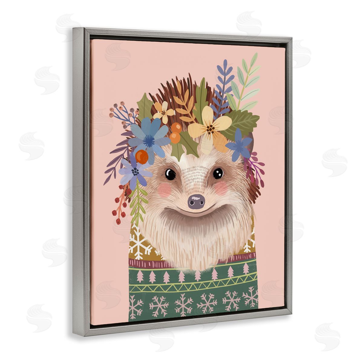 Mia Charro Folk Hedgehog with Florals Canvas Wall Art Print